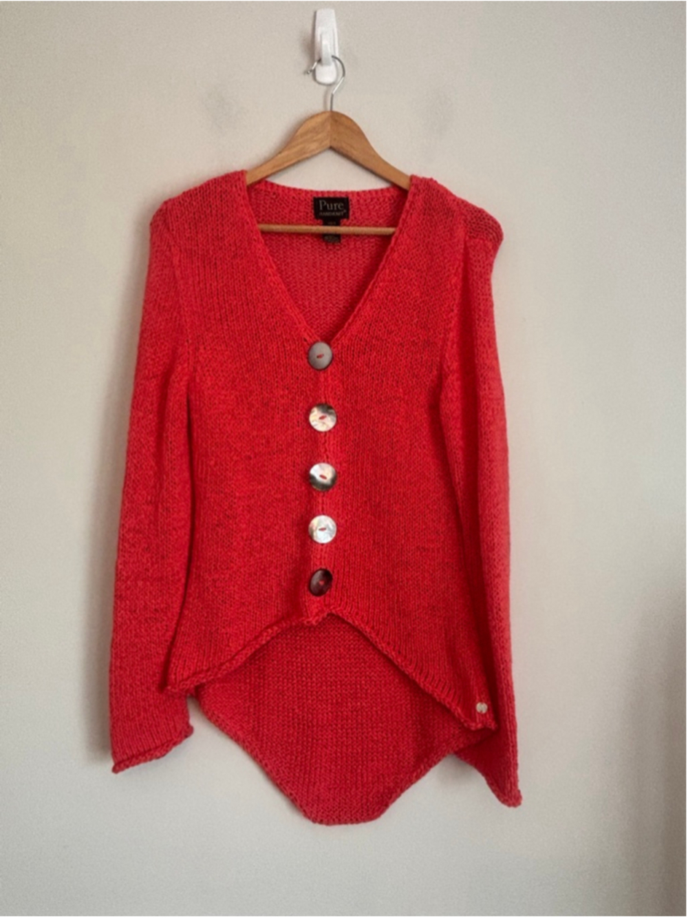 Pure HANDKNIT Coral Res V Neck Long Sleeve Knit Cardigan Size XS Casual Preppy